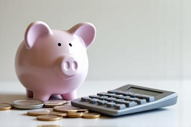 A piggy bank and a calculator.