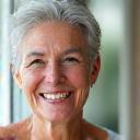 A satisfied woman smiling contentedly.